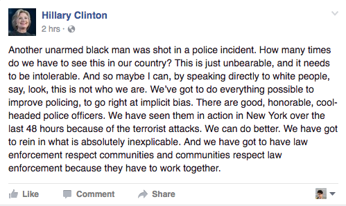Facebook post by Hillary Clinton